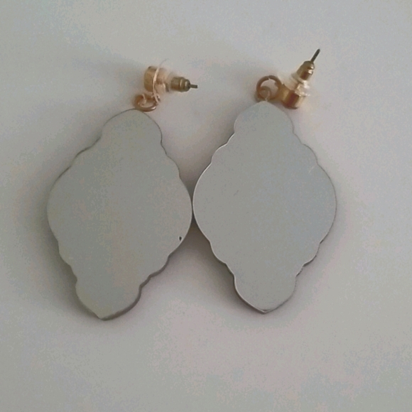 Red Sliver Acrylic Dangle Earrings Rhinestones Fan flirting Earrings - Picture 6 of 6